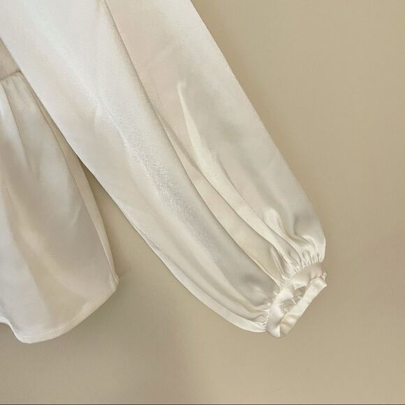 DAVID LERNER FLOUNCY PEPLUM LS BLOUSE WHITE SZ M - Picture 3 of 7